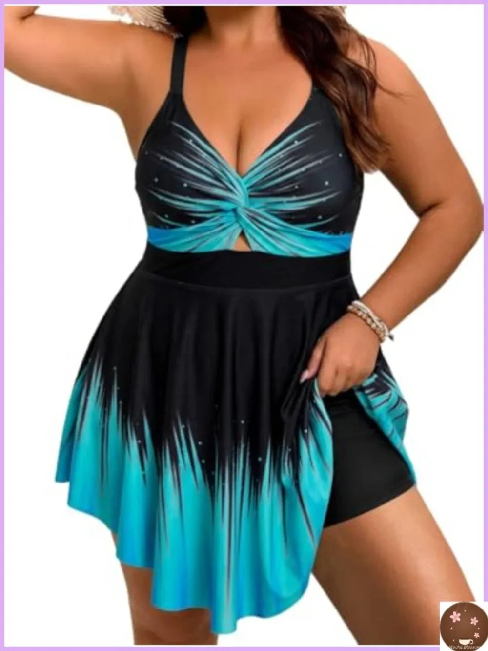Plus Size Tankini Swimdress Two Piece with Boyshorts Tummy Control Flowy